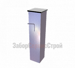 Столб под рабицу  длиной 3.5 м. Квадратный замкнутый профиль сечением 100×100 мм из горячекатаного проката углеродистой качественной стали Ст3 толщиной 4 мм с заглушкой. Покрыт краской ГРУНТ-ЭМАЛЬ 3в1 RAL9003 (белый) Имеет крепление для сетки рабицы — крючок из гладкой арматуры-катанки диаметром 6 мм. 